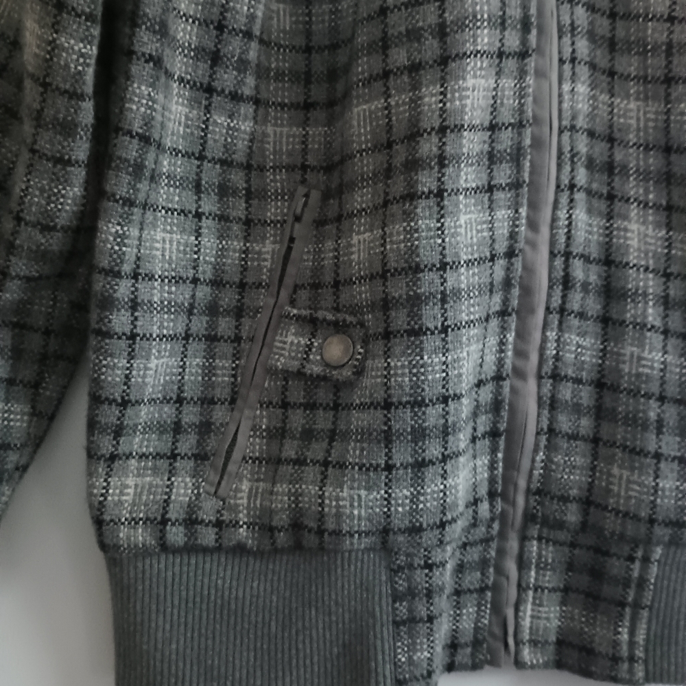 Sashimi Brand Women's Medium Black Grey White Plaid Bomber Jacket w/ Pockets